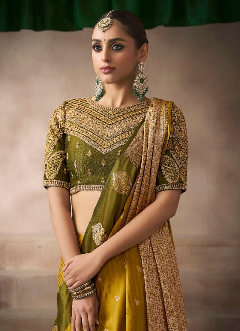 Yellow And Olive Saree In UK