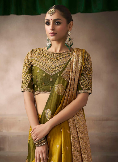 Yellow And Olive Saree In UK