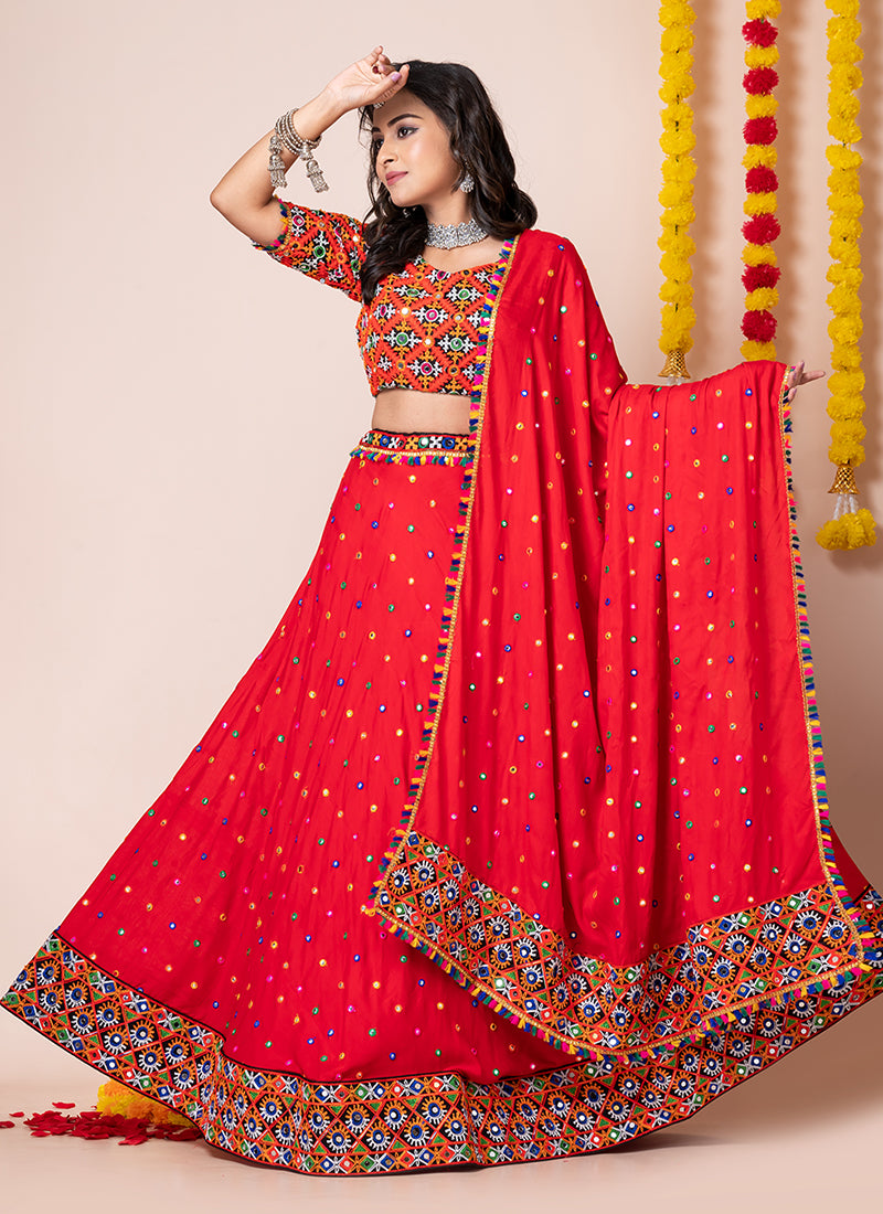 Red Multi Embroidered Chaniya Choli