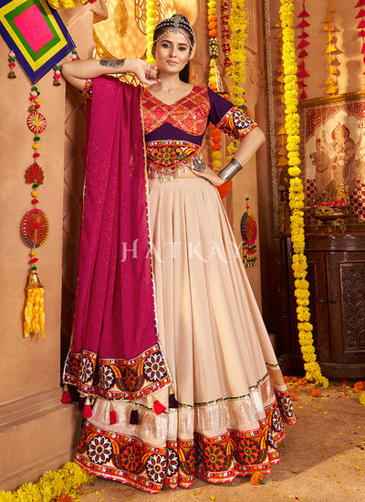 Beige Multi Embroidered Chaniya Choli