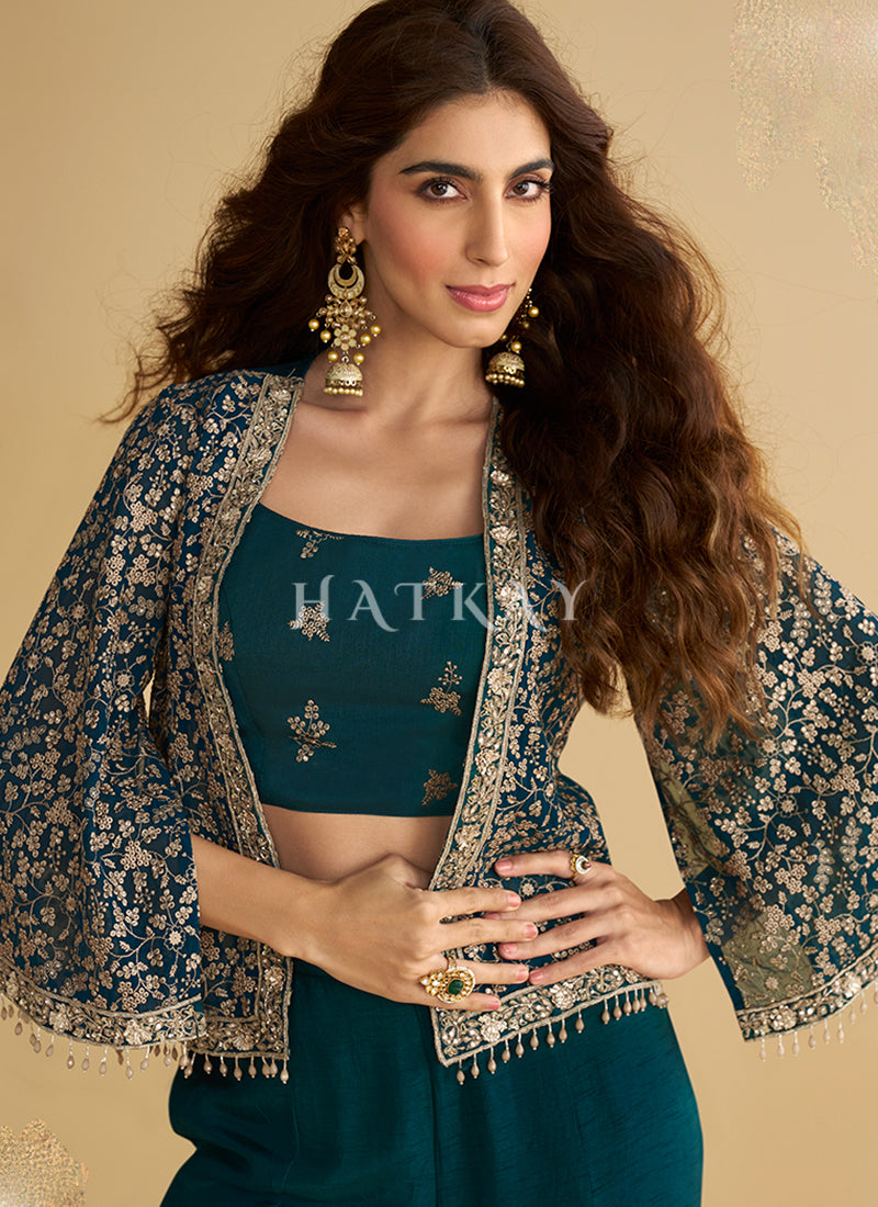 Buy Turquoise Jacket Style Co-Ord Set Online