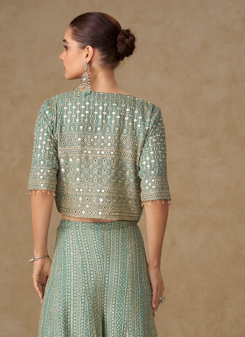 Mint Green Embroidery Jacket Style Co-Ord Set