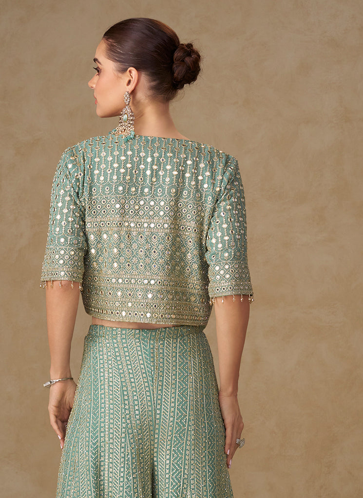 Mint Green Embroidery Jacket Style Co-Ord Set