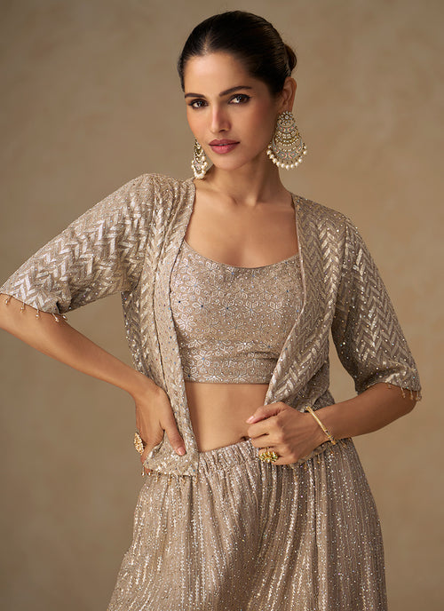 Shop Copper Embroidery Jacket Style Suit Online
