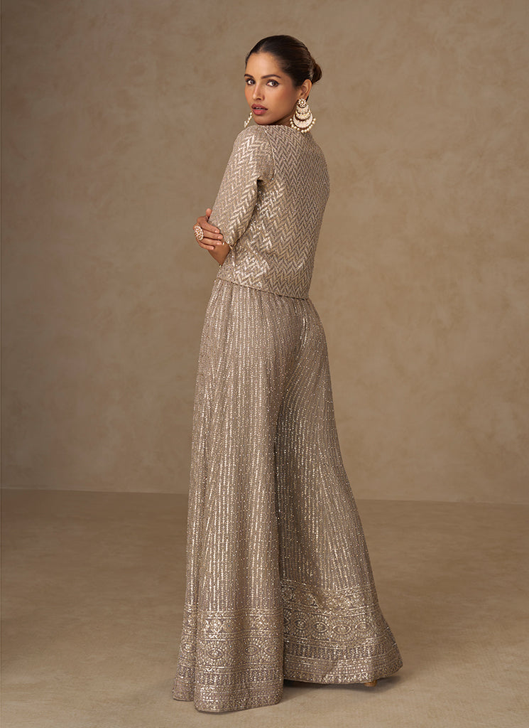 Copper Beige Embroidery Jacket Style Co-Ord Set