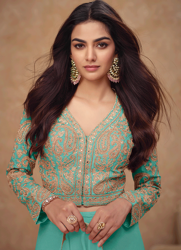 Sea Green Embroidery Co-Ord Palazzo Set