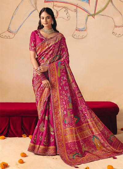Dark Pink Multi Embroidery Designer Saree