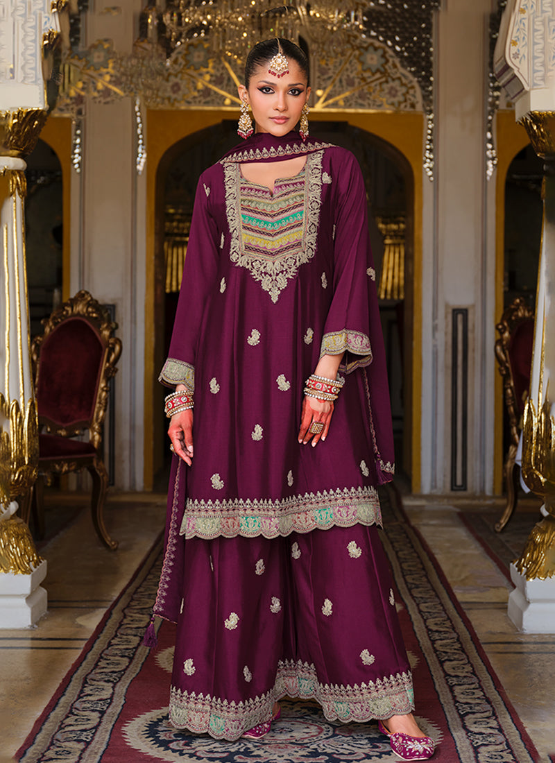 Deep Wine Festive Sharara Suit
