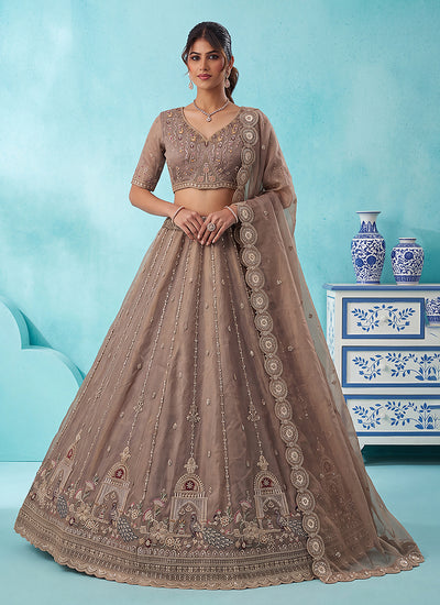 Mauve Embroidered Silk Lehenga Choli And Dupatta