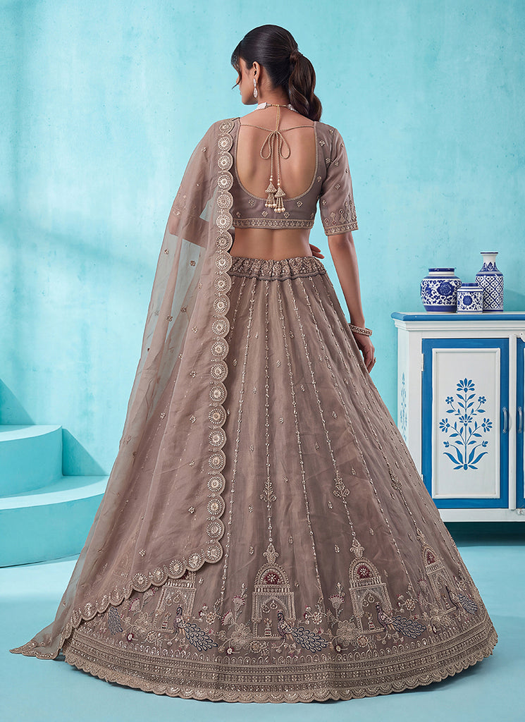 Buy Mauve Embroidered Silk Lehenga Choli In USA