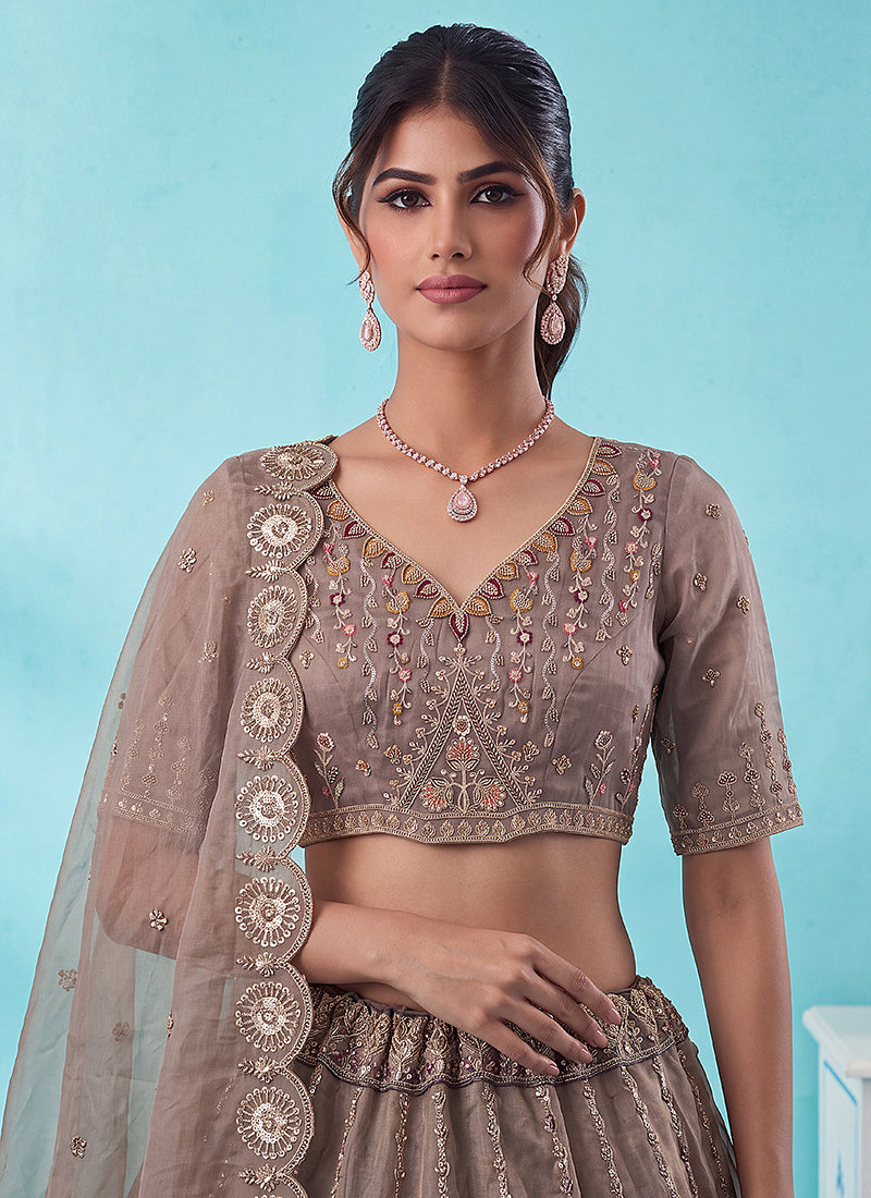 Buy Designer Mauve Embroidered Silk Lehenga  At Hatkay