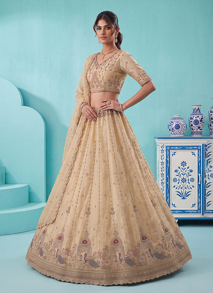 Shop Cream Beige Silk Lehenga In Australia 