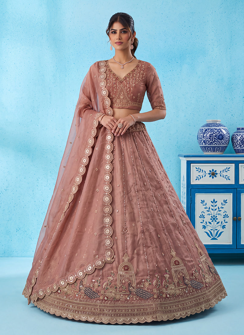 Deep Rose Embroidered Silk Lehenga Choli And Dupatta