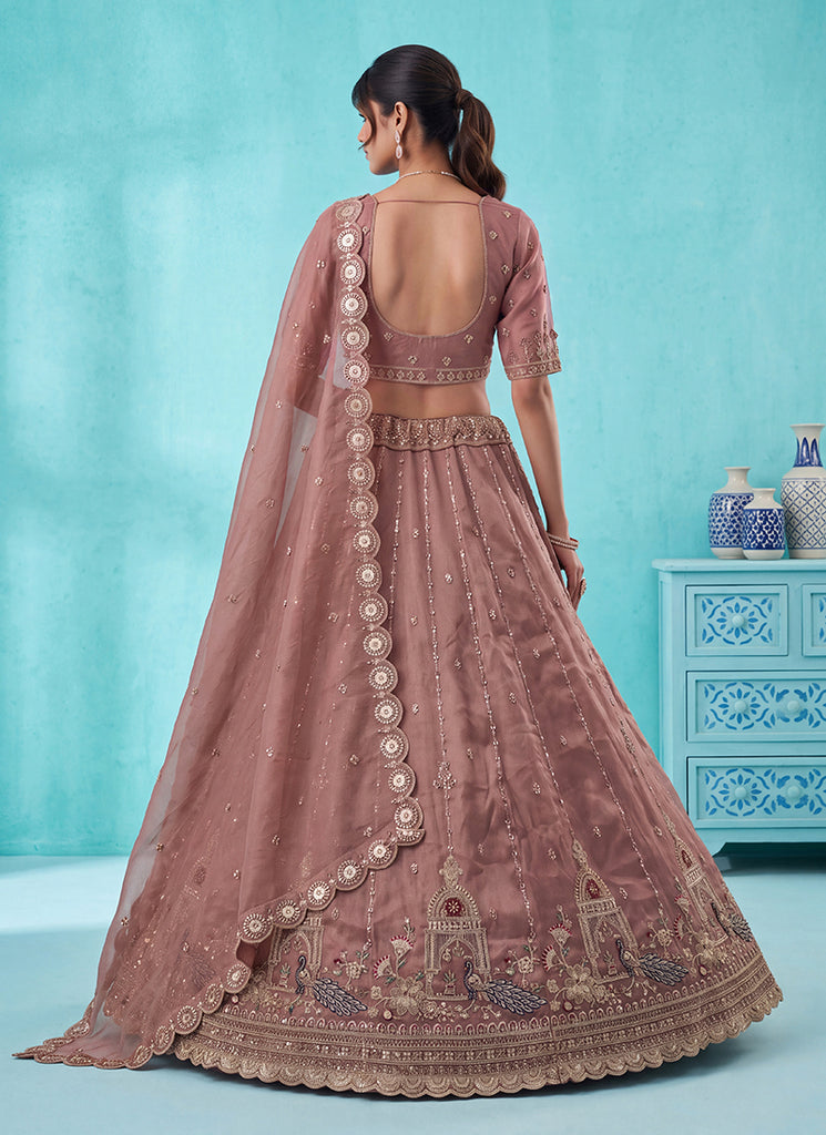 Buy Deep Rose Embroidered Silk Lehenga Choli In UAE