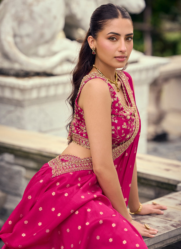Shop Magenta Jacquard Silk Palazzo Suit In USA