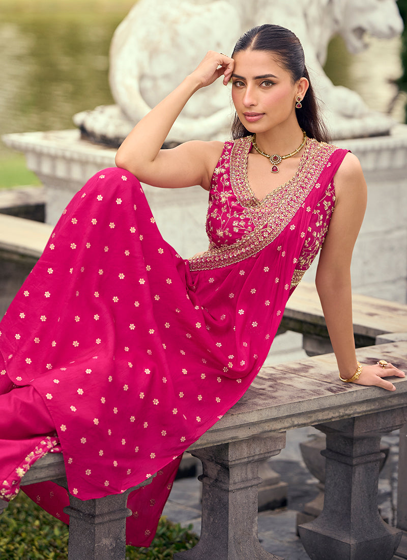 Buy Magenta Jacquard Silk Palazzo Suit In UK