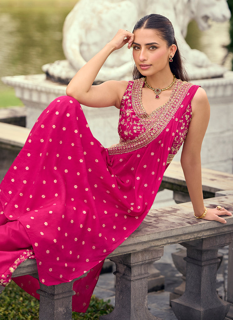 Buy Magenta Jacquard Silk Palazzo Suit In UK