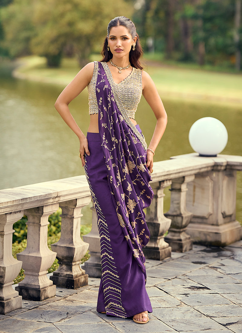 Shop Purple Silk Palazzo Suit In Australia
