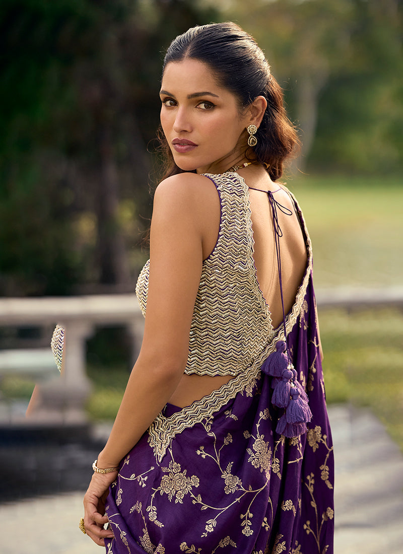 Buy Purple Jacquard Silk Palazzo Suit In UAE