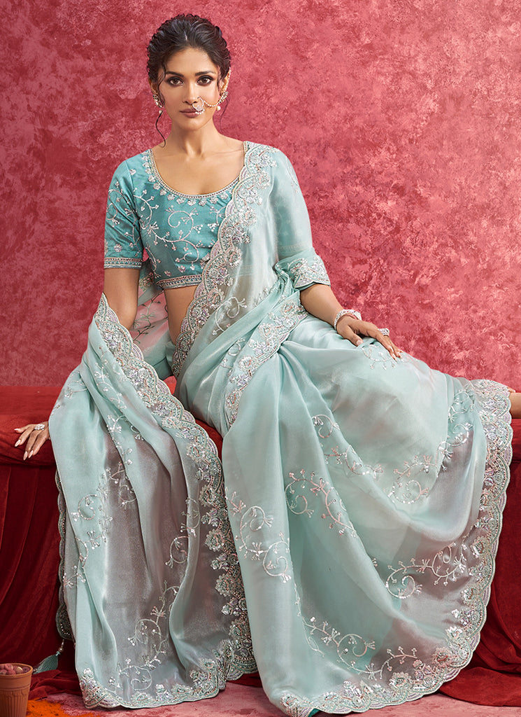 Shop Blue Designer Saree - HATKAY