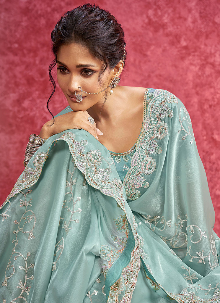 Buy Sky Blue Saree In UK