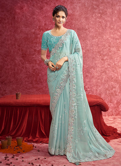 Sky Blue Bollywood Saree