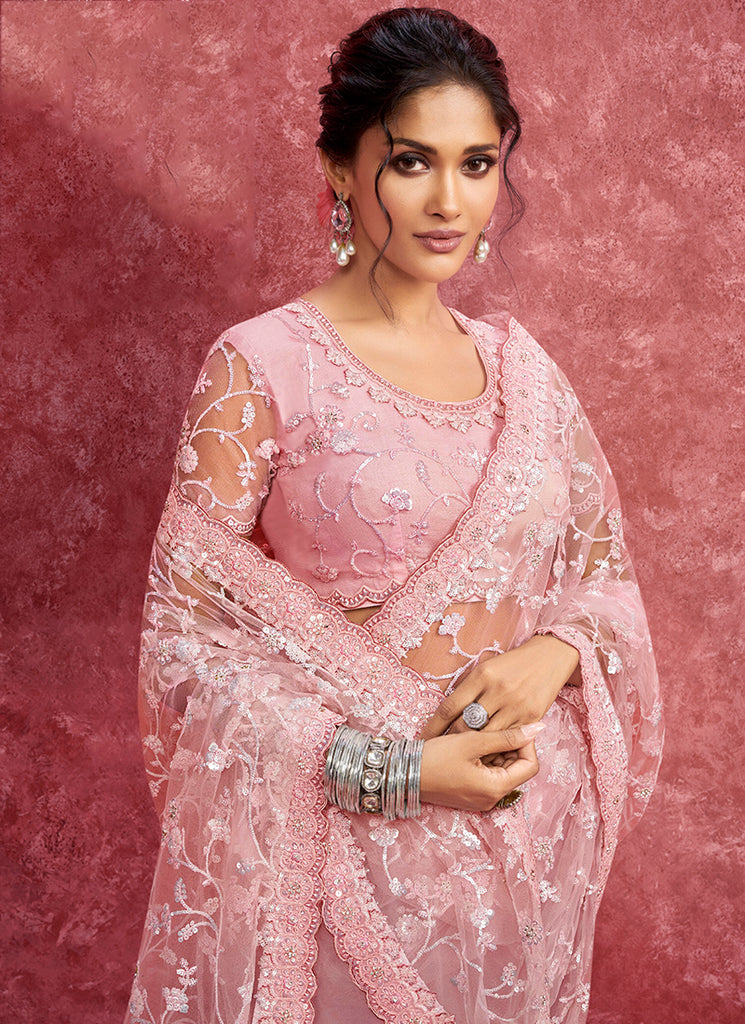 Buy Blush Pink Latest Indian Designer Saree - HATKAY