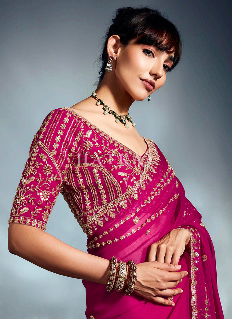 Buy Pink Engagement Sari In Canada