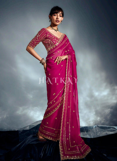 Shop Magenta Pink Designer Silk Saree