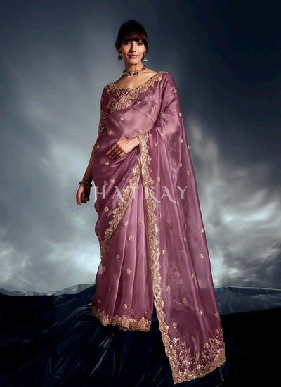 Shop Mauve Purple Designer Silk Saree