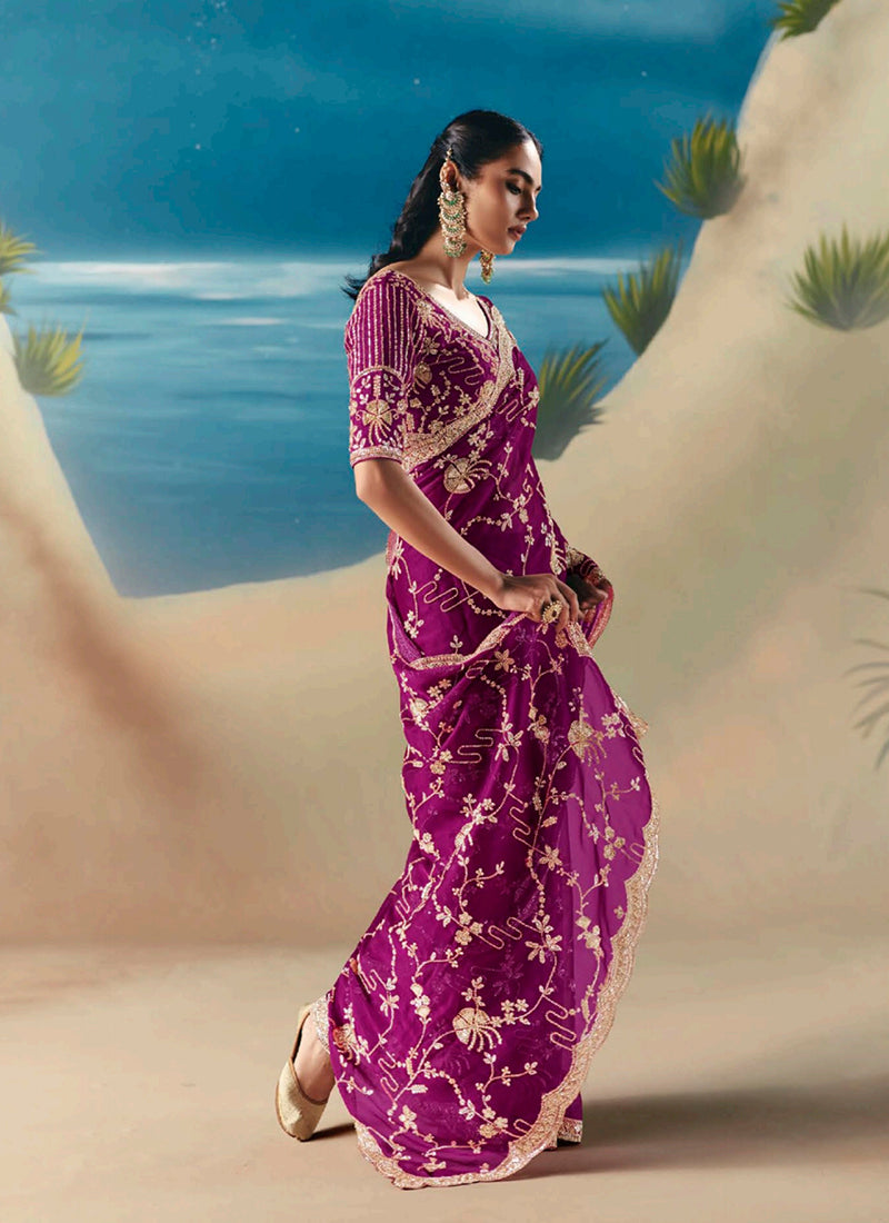 Buy Plum Purple Saree In USA