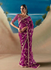 Plum Purple Embroidered Designer Saree