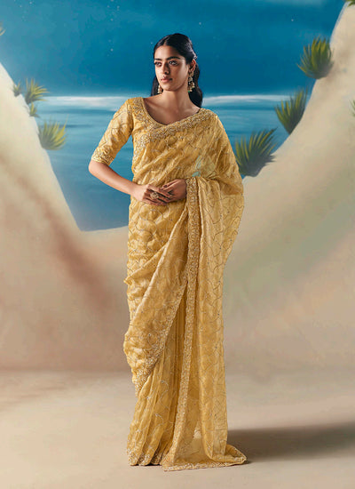 Butter Yellow Designer Saree
