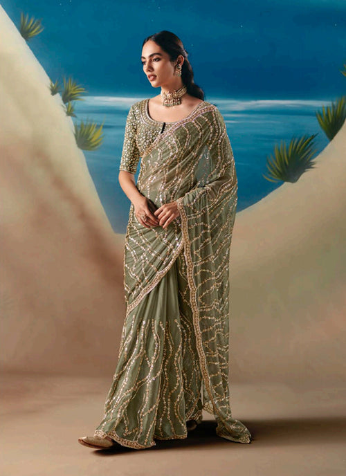 Buy Olive Green Saree In UK