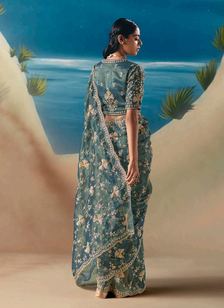 Buy Turquoise Blue Engagement Sari