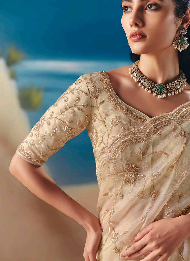 Shop Cream Beige Festival Saree