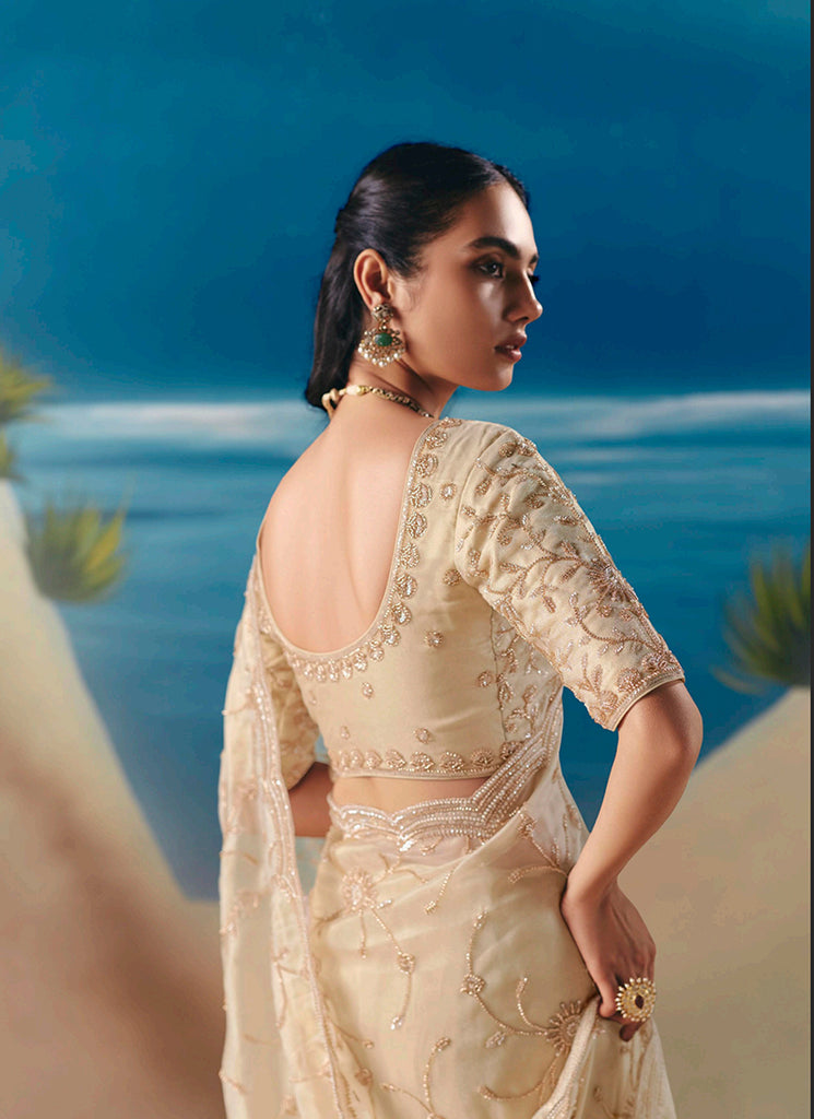 Cream Beige Saree Online At Hatkay