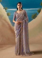 Persian Indigo Embroidered Designer Saree