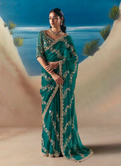 Emerald Green Embroidered Designer Saree