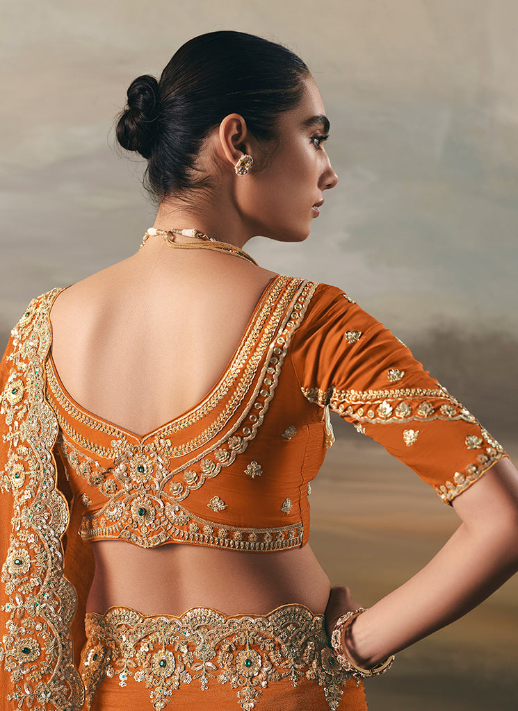 Buy Orange Designer Saree In USA