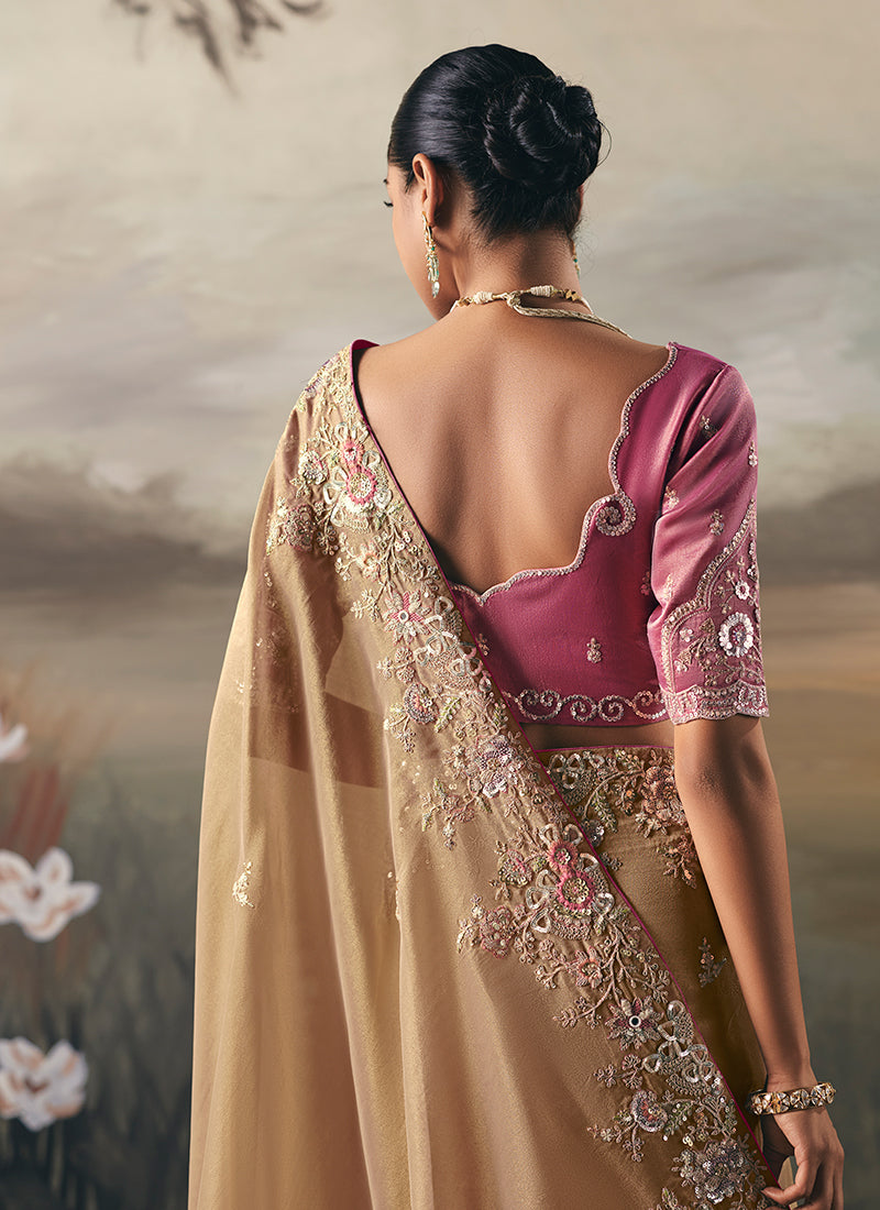 Buy Yellow And Pink Traditional Sari In Germany