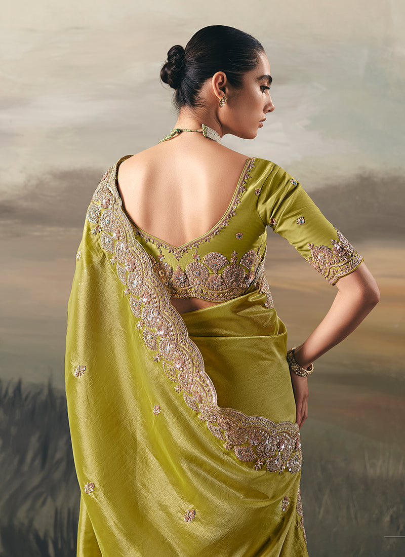 Buy Lime Green Bridesmaid Saree In UAE