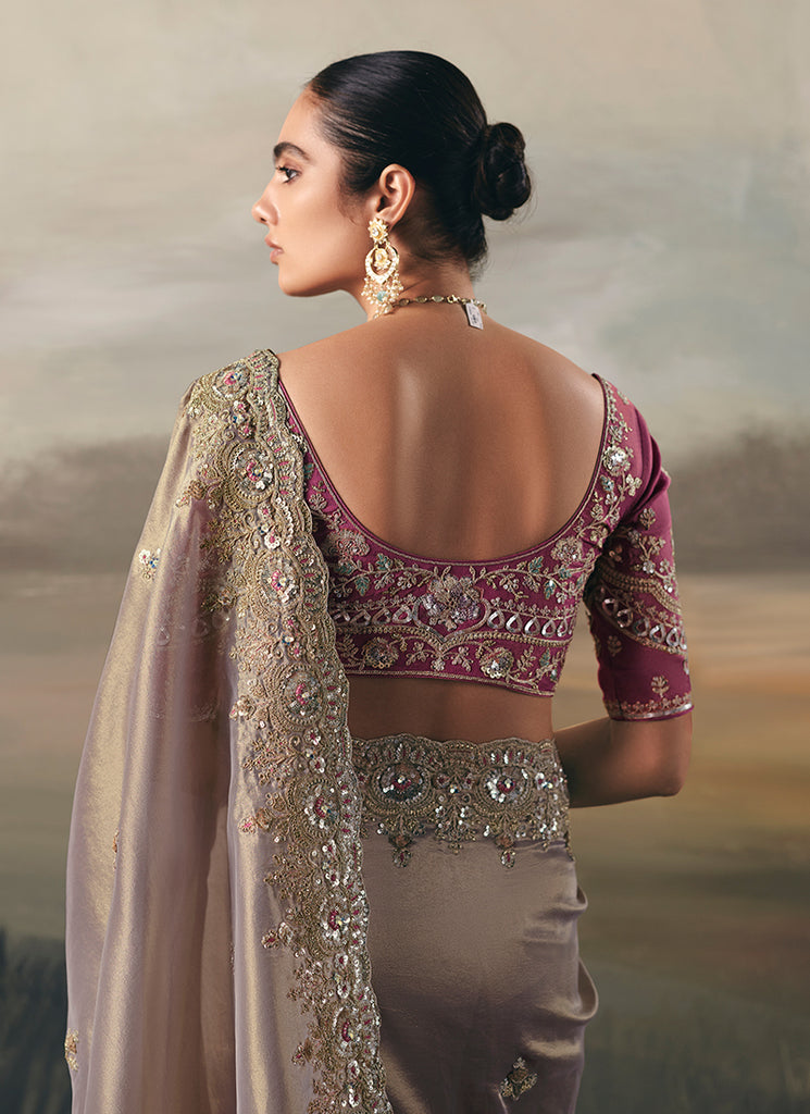 Buy Mauve And Pink Festive Saree In USA