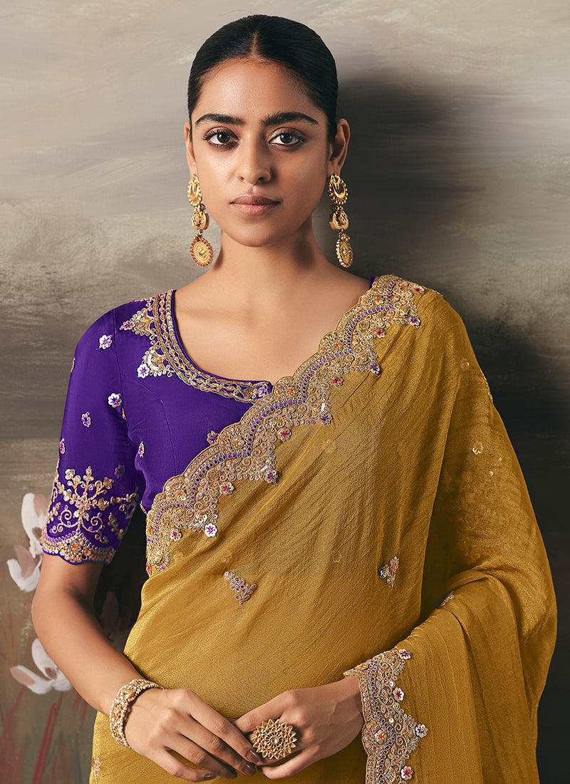 Shop Yellow And Violet Saree Online