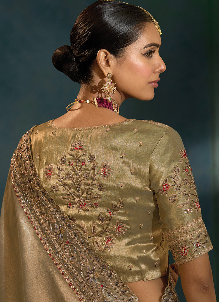 Sari Handwork Buy Wedding Sari In Canada - Shimmer Grey Handwork Embroidery Saree