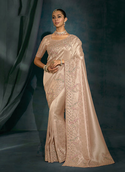 Baby Peach Handwork Embroidery Saree