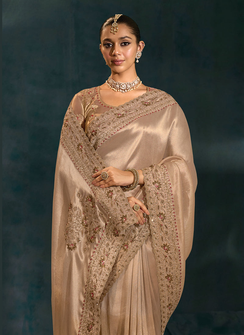 Shop Copper Brown Silk Saree Online
