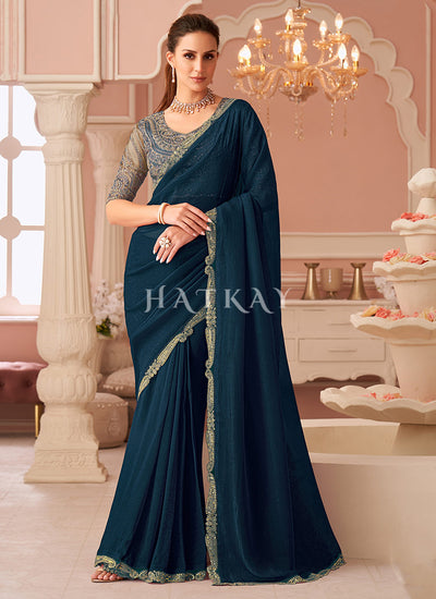 Turquoise And Blue Saree