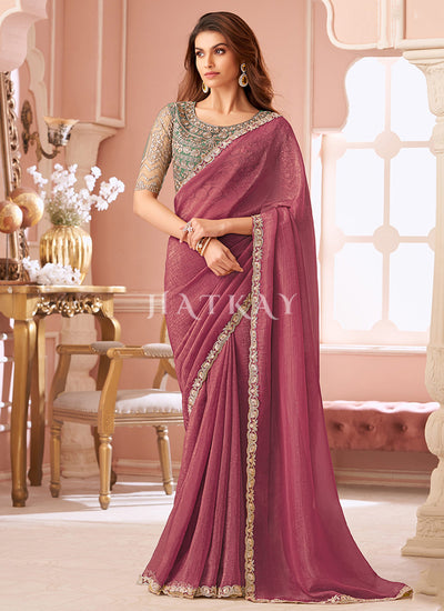 Pink And Green Sari