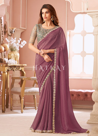 Mauve Purple And Green Sari